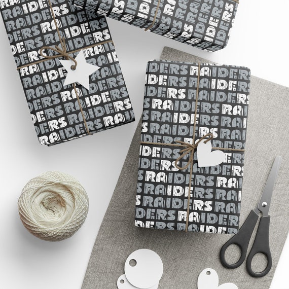 Raiders Wrapping Paper, Las Vegas Gift Wrap, Black and Silver Gift Wrap, Football Wrapping Paper