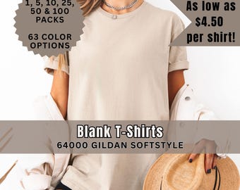 Wholesale Plain Gildan 64000 Unisex Softstyle T-Shirts, Wholesale Blanks for Printing, Embroidery & Custom Design, 1-5-10-25-50-100 Packs
