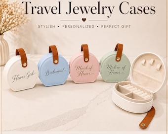 Bridal Party Travel Jewelry Case, Wedding Morning Gift Bridesmaid  Gift, Maid of Honor Gift, Jewelry Organizer, Flower Girl Gift, 4 Colors