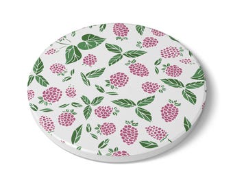 Pink Berry Ceramic Tile Coaster, Cork Backed - Round or Square Size Choices