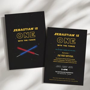 Convite de primeiro aniversário de Star Wars, Um com a Força, 1º aniversário, Aniversário de Star Wars, Convite para festa de aniversário para impressão Cartão Starwars