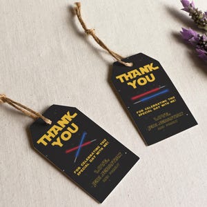 Étiquette de remerciement Star Wars, étiquette de cadeau d'anniversaire Jedi, 1er anniversaire, étiquette de cadeau d'anniversaire Star Wars modifiable, étiquettes imprimables pour cadeaux Starwars