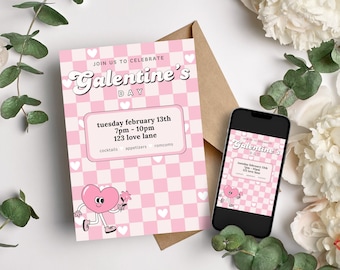 Galentines Day Invitation, Galentines Invite Printable, Pink Galentine Party Invitation, Canva Template Instant Download, Editable Temp late
