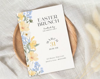 Floral Easter Brunch Invitation, Easter Brunch Invite, Easter Invitation, Easter Egg Hunt Invitation, Editable template, Instant Download