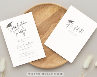 Simple Graduation Invitation Template, He Did It, Graduation Party Invitation, Editable Graduation Announcement Invite, Class of 2024, Grad