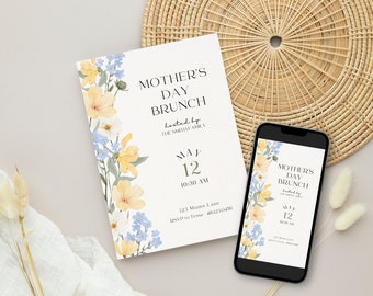 Floral Mother's Day Brunch Invitation, Elegant Mother's Day Invitation, For Mother's Day, Editable Digital Template, Minimalist Mothers Day