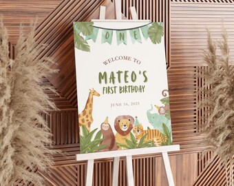 Wild One Birthday Welcome Sign, Wild One First Birthday Girl, Birthday Boy Welcome Poster, Safari 1st Birthday Welcome Sign, Jungle Animal