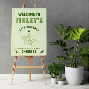 Tacos and Tequila Birthday Welcome Sign Template, Welcome Poster, Fiesta Milestone Birthday, Funky Fun, Bold, Instant Download, Let&#39;s Fiesta