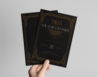 Gatsby New Year's Eve Party Invitation, Gold Silver NYE Invite, Roaring 20s New Years Invite, Great Gatsby, New Year Eve Party