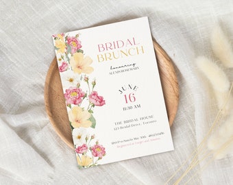 Floral Bridal Brunch Invitation, Bright Floral Bridal Shower Invite, Bridal Shower Printable Invite, Pink, Editable Garden Party Invite Card
