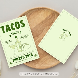 Tacos and Tequila Birthday Invitation, 30th Birthday Invite, Chippin Dippin & Margarita Sippin, Mexican Let&#39;s Fiesta Margarita Party evite