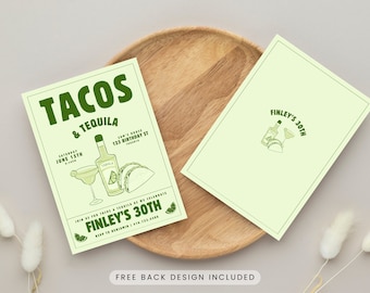 Tacos and Tequila Birthday Invitation, 30th Birthday Invite, Chippin Dippin & Margarita Sippin, Mexican Let's Fiesta Margarita Party evite