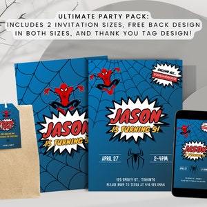 Spider Man Birthday Invitation Template, Spidey Birthday Invite Editable, Printable Birthday Party Invitation, Digital For Kids Birthday
