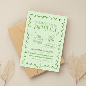 Hand Drawn Birthday Invitation Template, Dinner Party Invitation, Retro Quirky Funky Scribble Illustration, Whimsical Canva Instant Download