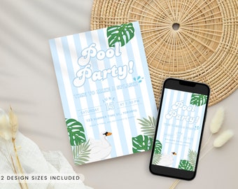 Pool Party Invitation, Blue Retro Pool Party Invite Digital, Retro Summer Pool Swimming Party Invite, Pool Party Text Invite, Summer Evite