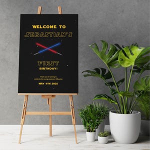 Letrero de cumpleaños de Star Wars, Uno con la Fuerza, Letrero de bienvenida para primer cumpleaños, Letrero imprimible de Star Wars para fiesta, Star Wars personalizado, Descarga instantánea