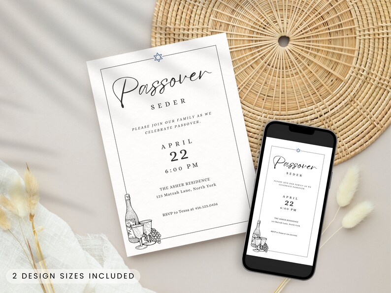 Passover Invertation Classic Passover Seder Invitation, Pesach Seder Invite, Editable ...