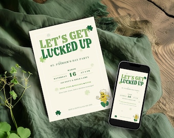 St. Patrick's Day Party Invitation Template, Adult St. Patty's Day Party Invite, Editable Canva Template, Let's Get Lucked Up, Irish Party