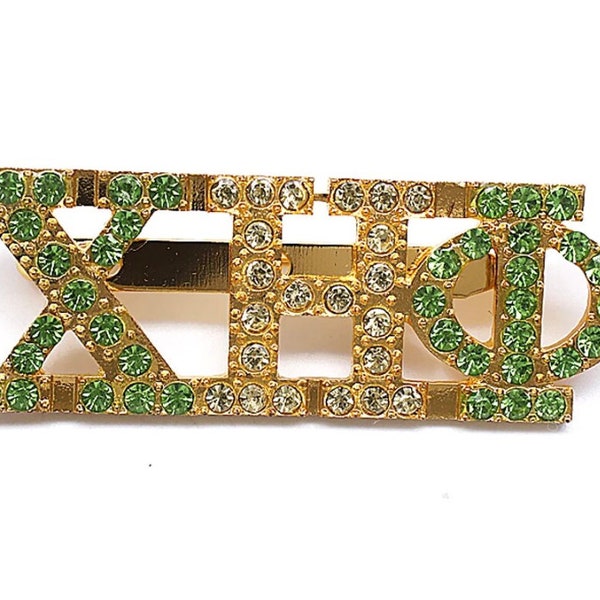 Green & Yellow Rhinestone Chi Eta Phi Pin