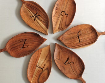 Custom Initial Acacia Wood Mini Leaf