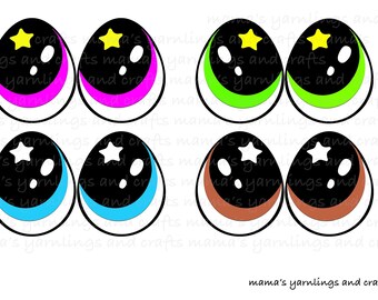 DIGITAL SVG Felt and vinyl eyes, Egg shaped eyes with stars , teardrop eyes with stars, star eyes, Amigurumi eyes