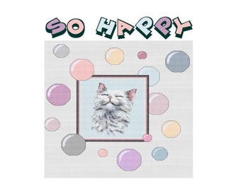 SO HAPPY CAT cross stitch download perfect for pillows framing and gift giving