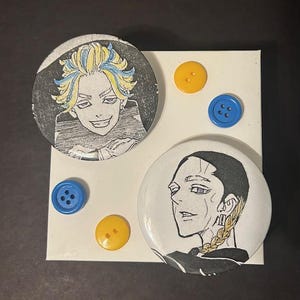 Tokyo Revengers Ran and Rindou Manga Button Pins