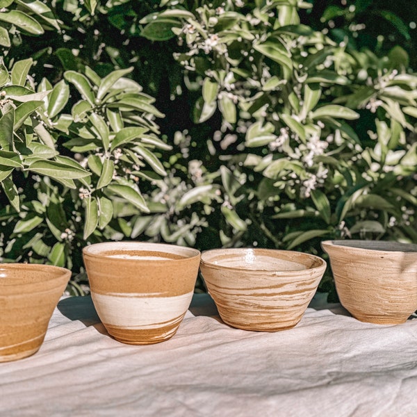 Ceramic Marbled Bowl - Tan and White with Speckles