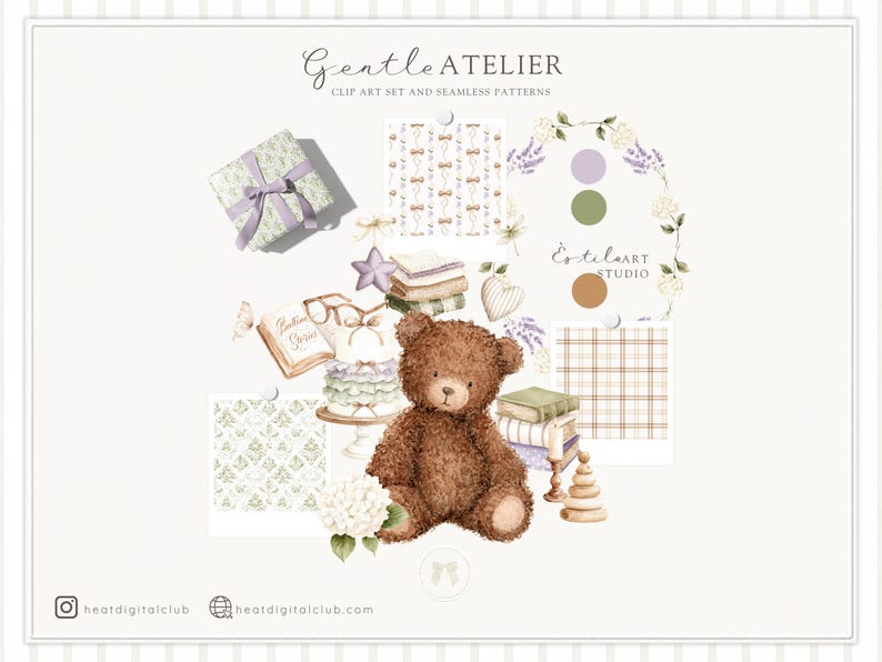 Aquarel Gentle Atelier clipart, erfstuk babyspeelgoed png, vintage kwekerij clipart, neutrale babyshower graphics, Engelse lente, digitaal afbeelding 2