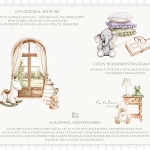 Aquarel Gentle Atelier clipart, erfstuk babyspeelgoed png, vintage kwekerij clipart, neutrale babyshower graphics, Engelse lente, digitaal afbeelding 11