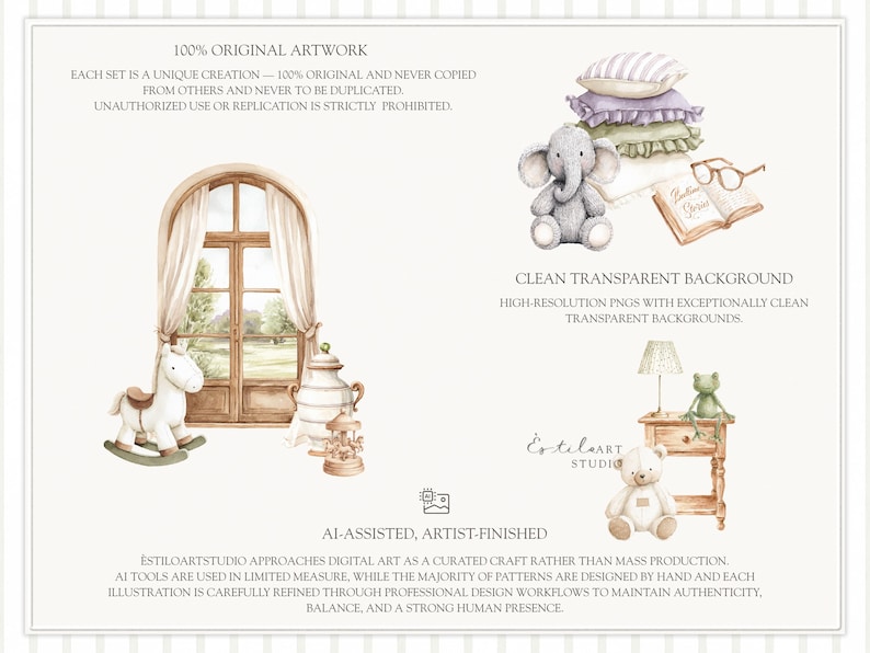 Aquarel Gentle Atelier clipart, erfstuk babyspeelgoed png, vintage kwekerij clipart, neutrale babyshower graphics, Engelse lente, digitaal afbeelding 11
