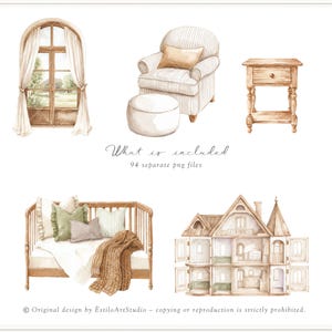 Aquarel Gentle Atelier clipart, erfstuk babyspeelgoed png, vintage kwekerij clipart, neutrale babyshower graphics, Engelse lente, digitaal afbeelding 5