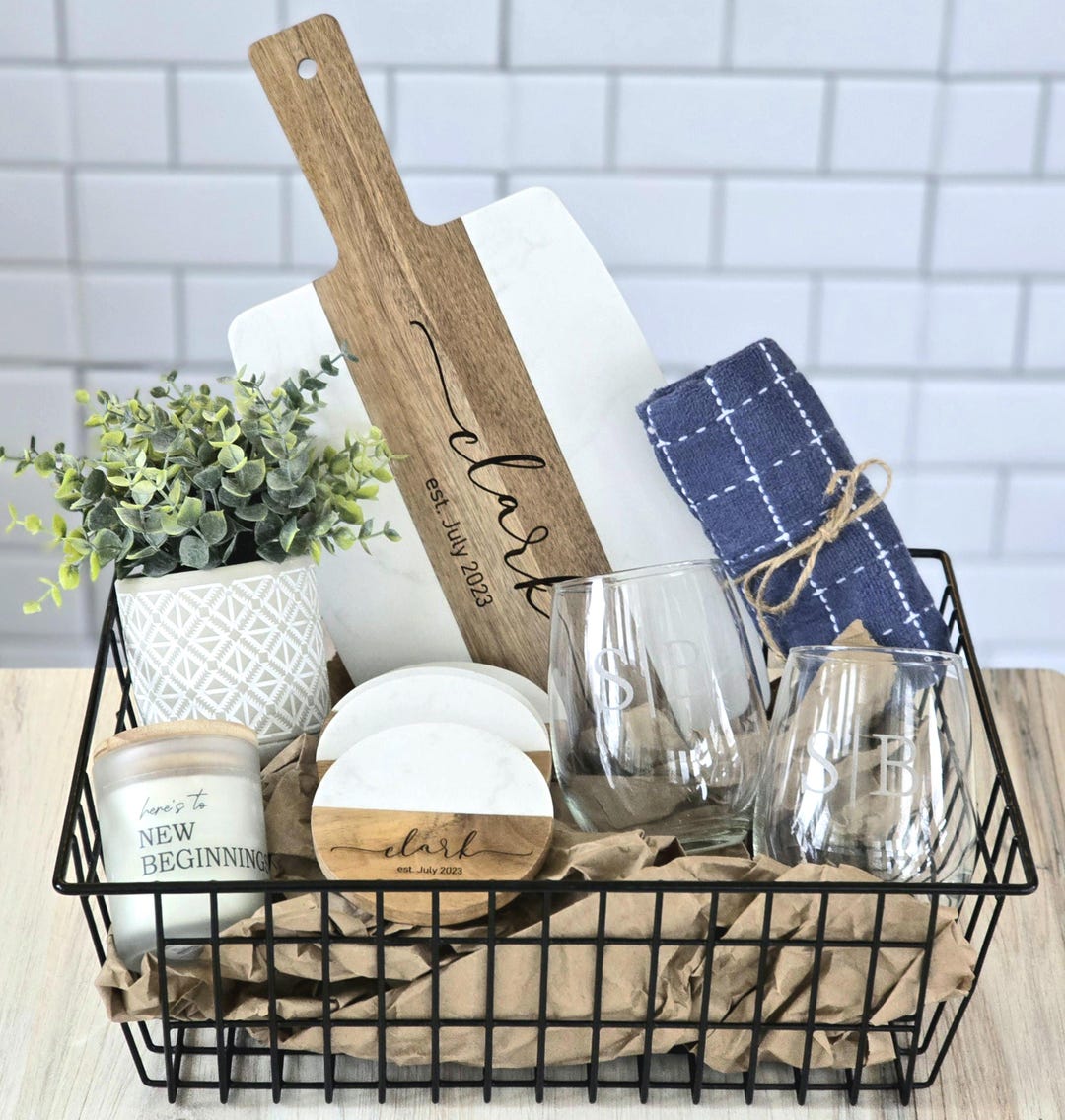 Custom Gift Basket Housewarming Gift Cutting Board First Home Gift Idea ...