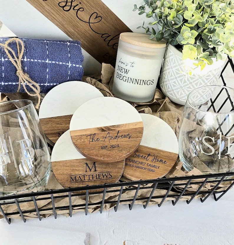 Custom Wedding Gift Marble Coasters