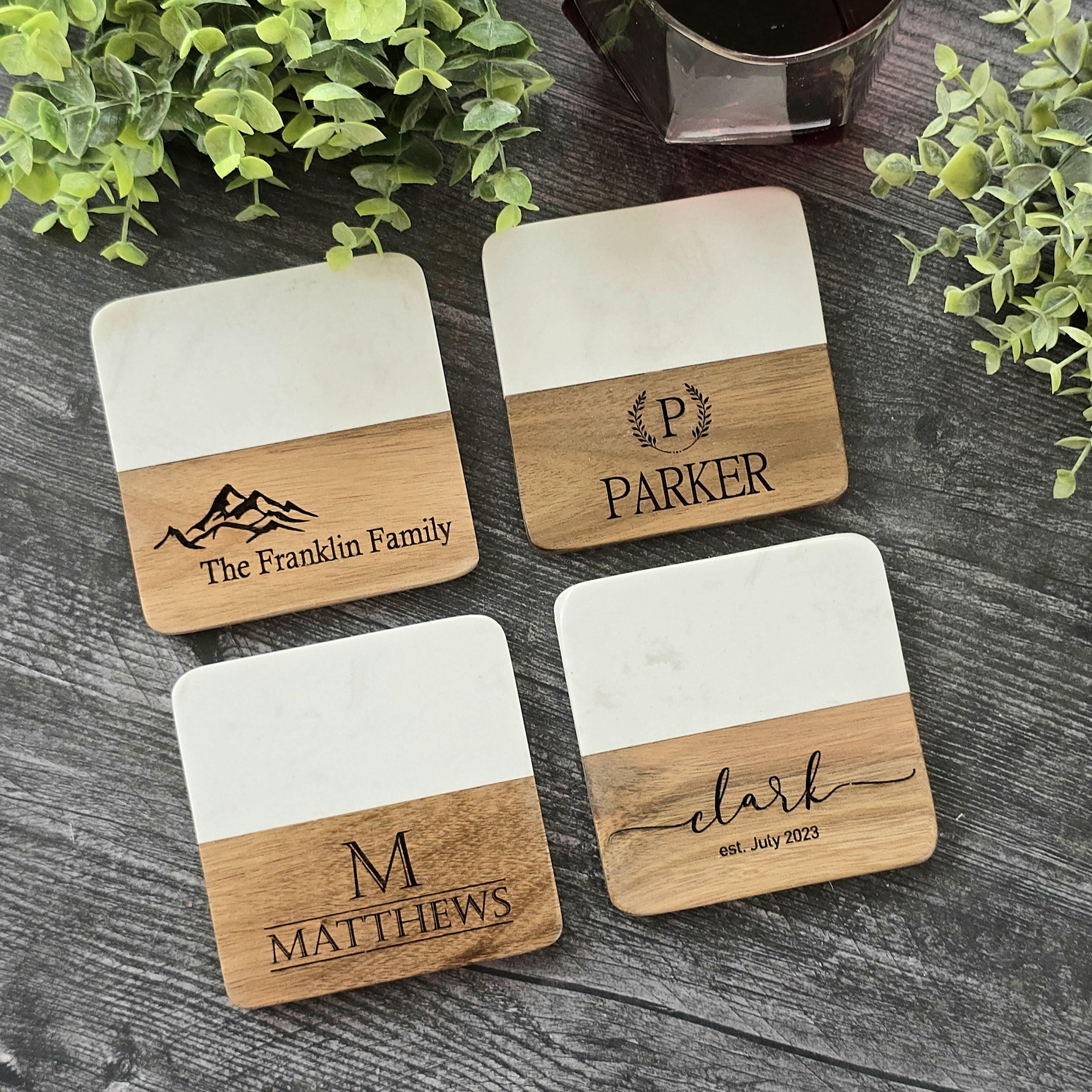 Custom Wood and Marble Coasters Personalized Coaster Set Housewarming ...