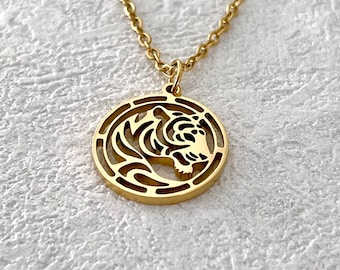 Tiger Necklace, Zodiac Tiger, Zodiac Necklace, Chinese Zodiac, Personalized Pendant, Animal Jewelry, 18K Gold plated Pendant