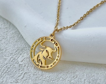 Ox Necklace, Ox Pendant, Zodiac Necklace, Chinese Zodiac, Personalized Pendant, Animal Jewelry, Birthday Gift, 18K Gold plated Pendant