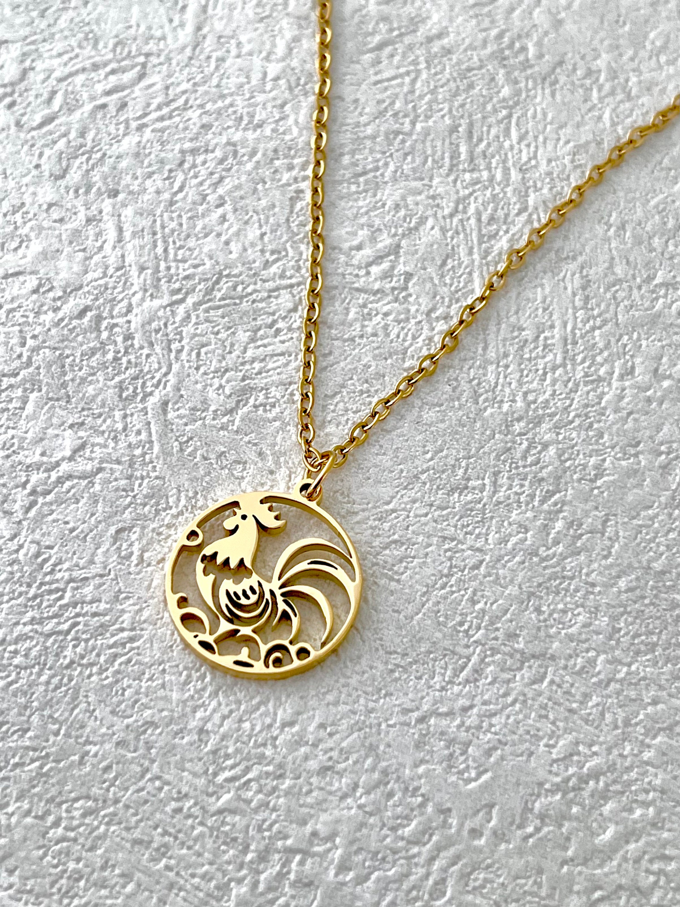 Rooster Necklace, Zodiac Rooster, Zodiac Necklace, Chicken Necklace, Chinese Zodiac, Personalized Pendant, Animal Jewelry, Gold Chicke