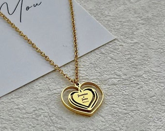 Heart Necklace with Engraved Names, Wedding Necklace, Anniversary Necklace, Engagement Necklace, Gift to Her, Perfect Custom Gift