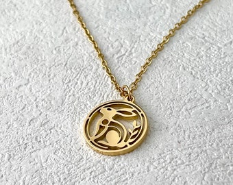 Rabbit Necklace, Zodiac Bunny, Zodiac Necklace, Zodiac Rabbit, Bunny Necklace, Personalized Pendant, Animal Jewelry, 18K Real Gold Plated