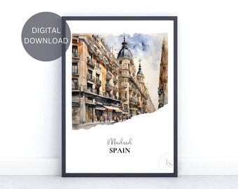 Madrid, Espagne | Impression d'art mural | Aquarelle | Impressions de voyage | Décoration murale | Téléchargement numérique | Art imprimable | Voyageur et explorateur