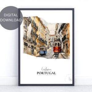 Lisbon, Portugal | Wall Art Print | Watercolor Art| Travel Prints | Wall Décor | Digital Download | Printable Art | Traveler and Explorer