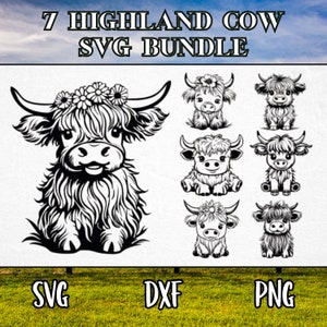 7 Highland Cow SVG Bundle | Files for Cricut | Digital Download | Instant Files Download | Baby Cow SVG | Cow Head Svg | Cow Clipart