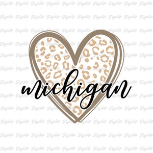 Leopard Heart Michigan SVG Graphic | File for Cricut | Digital Download | Michigan State SVG | MI Svg | Sublimation | Michigan Png