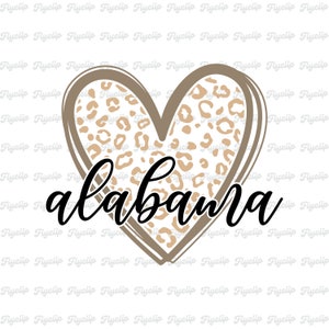 Coeur léopard Alabama SVG graphique | Fichier pour Cricut | Téléchargement numérique | État de l'Alabama SVG | Svg AL | Sublimation | Alabama png