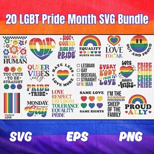 20 Paquete SVG del Mes del Orgullo LGBT / Archivos para Cricut / Descarga digital instantánea / Sublimación LGBT / Orgullo Svg / Orgullo Gay Svg / Arco Iris Svg