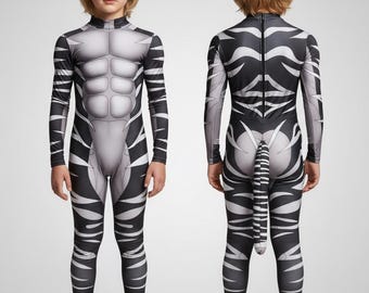Custom Zebra Muscle Bodysuit with Tail: Personalized Kids Costume