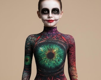 Scary Eye Halloween Bodysuit: Spandex Horror Costume Jumpsuit