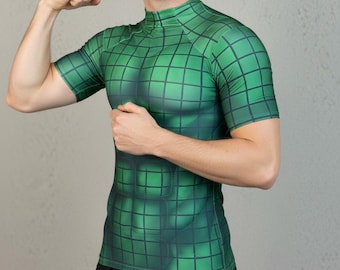 Green Plaid Padded Muscle T-Shirt Cosplay Superhero Undersuit or Everyday Wear Custom Size Pattern