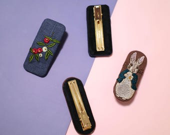 Süße Häschen-Haarspange, Kaninchen-Schnapp-Haarspange, Gelbe Blumen-Haarspangen, Vintage Liberty-Haarspangen, Frauen-Snap-Clips